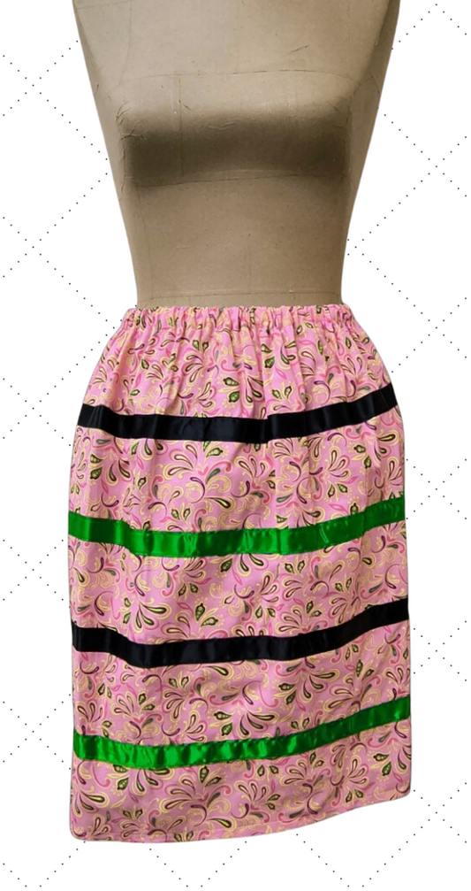 Pink Paisley with Black and Dark Green Ribbons